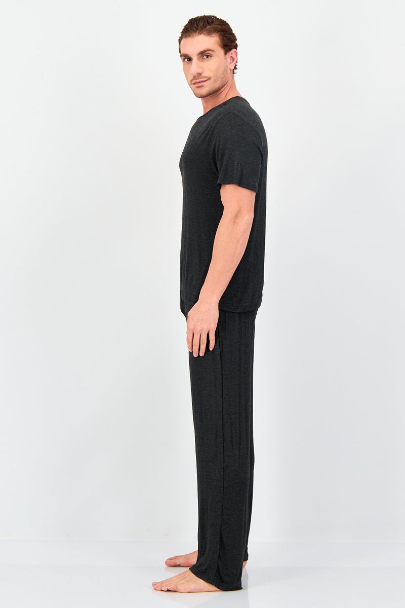 Frye Men 2 Pcs Heather Long Sleeve Top And Pajama Set, Black - Image 2